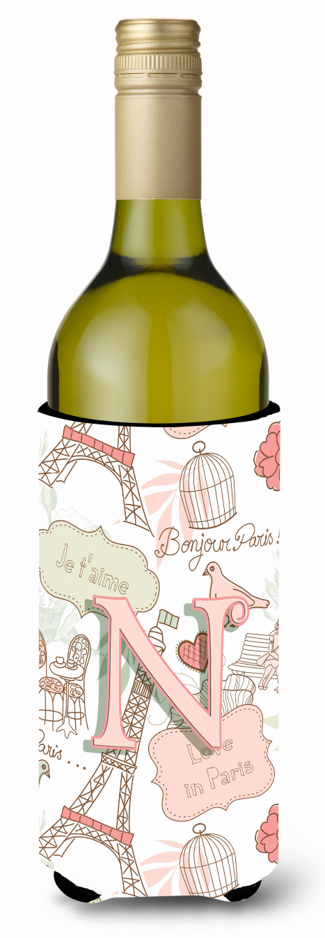 Monogram Letter Love in Paris Pink Wine Bottle Hugger