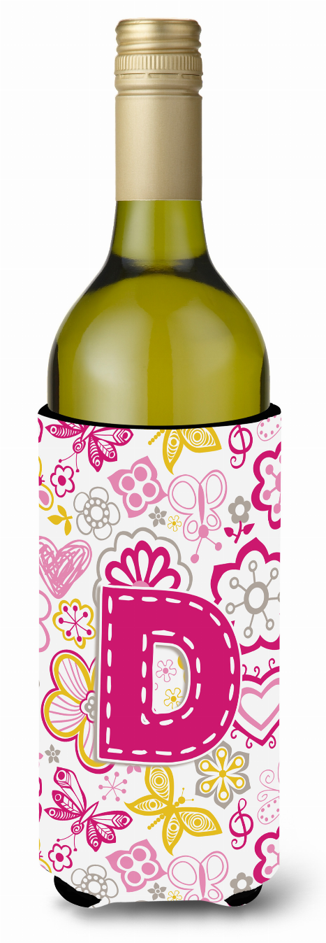 Monogram Letter Flowers and Butterflies Wine Bottle Hugger