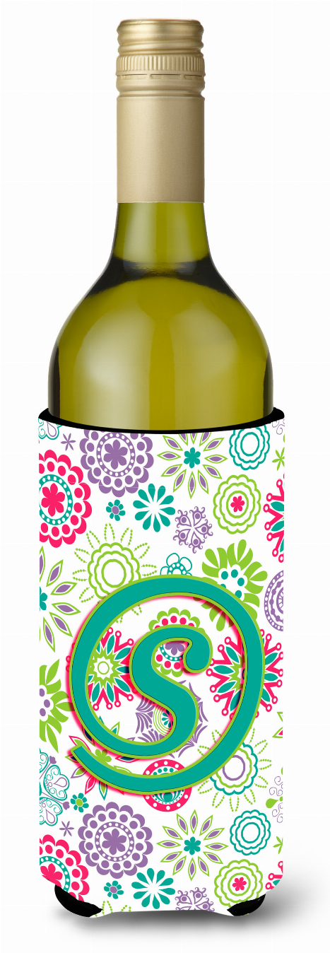 Monogram Letter Flowers Wine Bottle Hugger