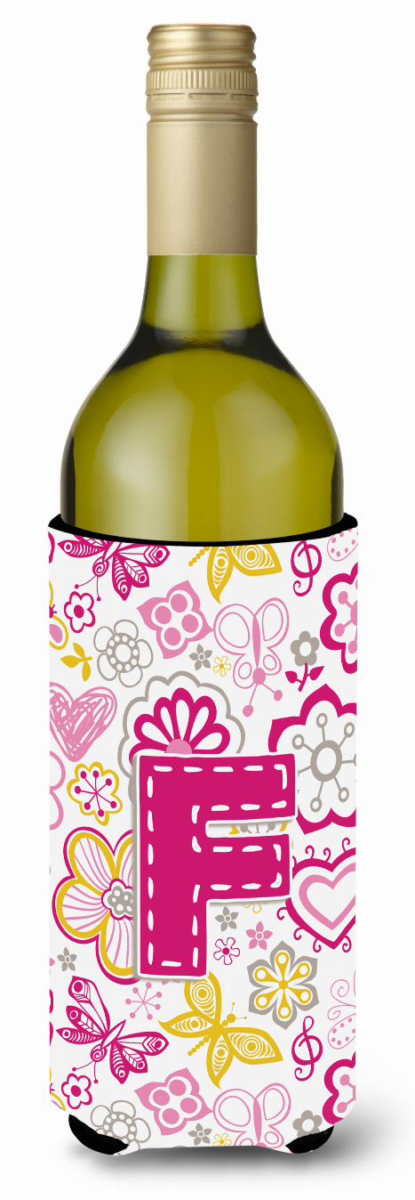 Monogram Letter Flowers and Butterflies Wine Bottle Hugger