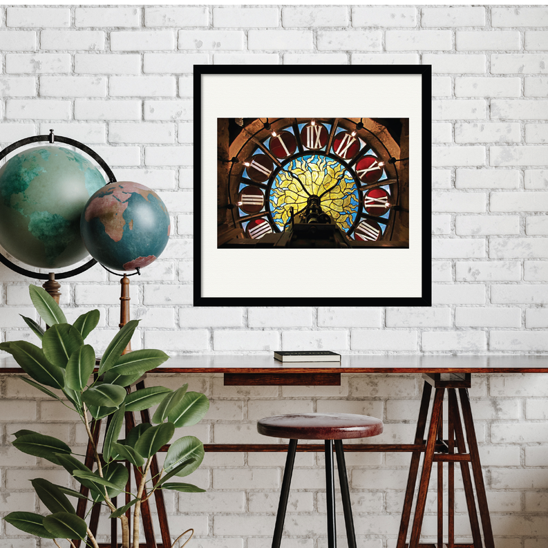 Courtside Market Grand Central - Stain Glass Clock Framed Art