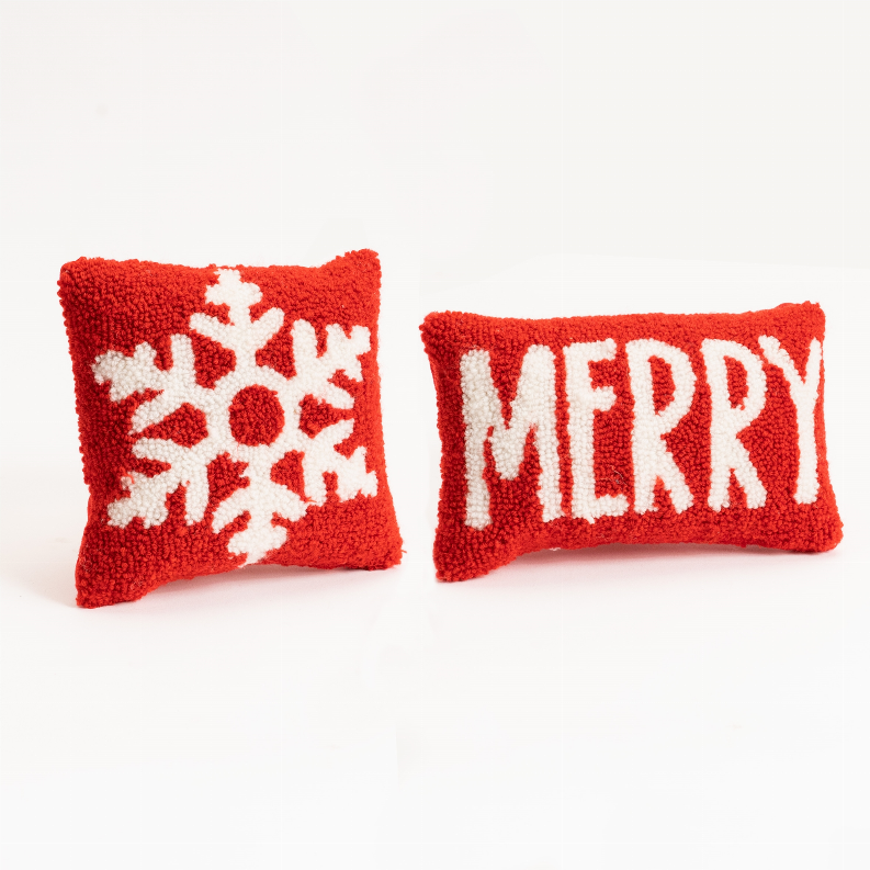 Snowflake and Merry Pillow (Set of 2) 15.5" SQ Polyester