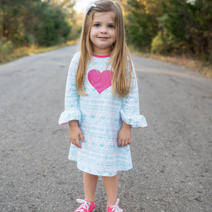 AL Limited Girls Boutique Blue & Pink Heart Soft Cotton Long Sleeve Dress