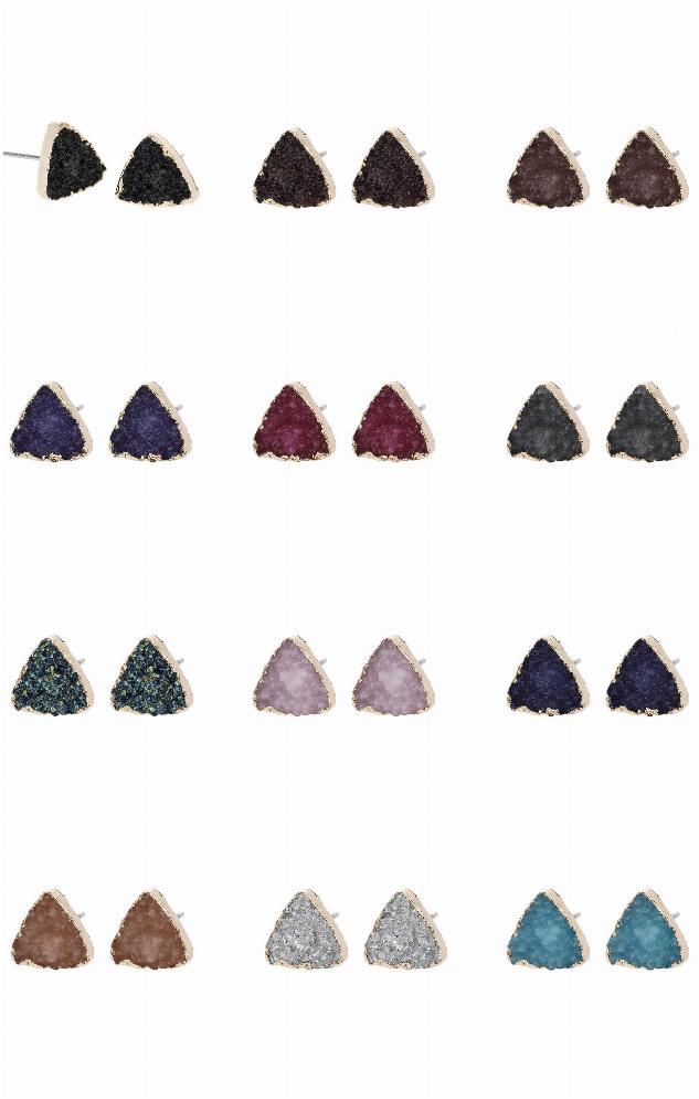 Triangle Druzy Stud Earrings By DOBBI ( VARIETY OF COLORS AVAILABLE )