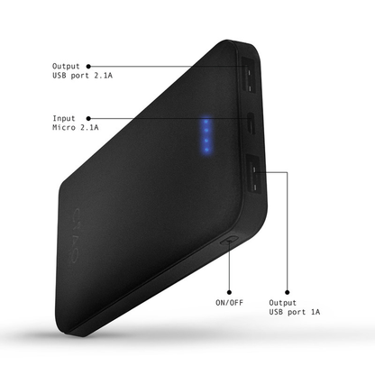 Super Slim High Performance Dual USB 10,000 mAh Solid Powerbank- Black