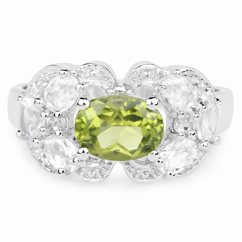 2.70 Carat Genuine Peridot and White Zircon .925 Sterling Silver Ring