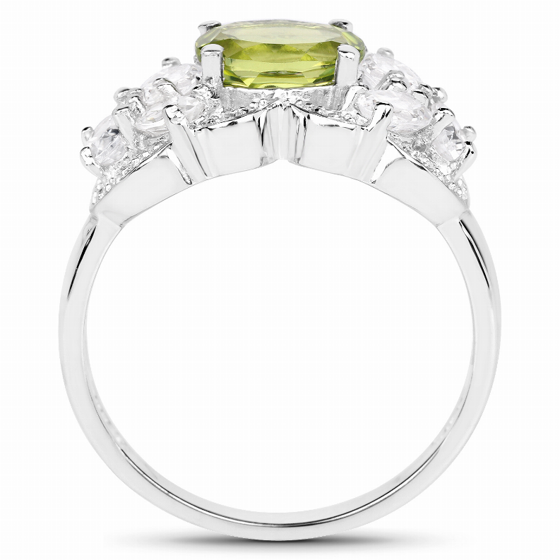 2.70 Carat Genuine Peridot and White Zircon .925 Sterling Silver Ring