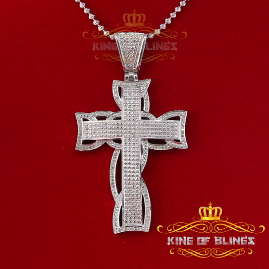 10K White Gold Finish Real .33 CT Diamond Cross Silver Pendent