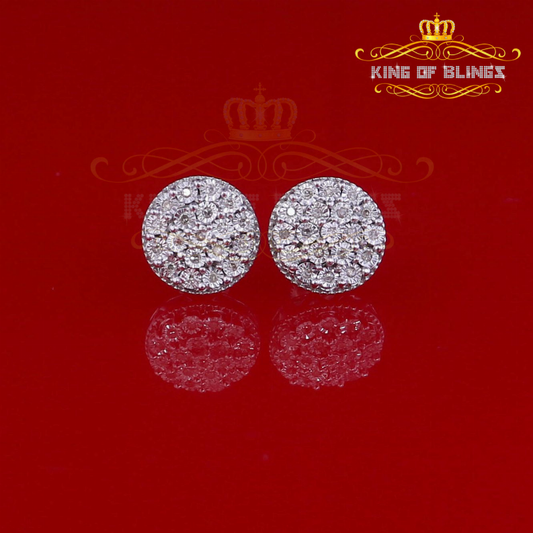 10K White Gold Finish Silver Real Diamond 0.15CT Round Men/Women Stud Earrings