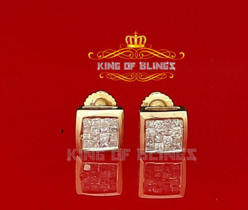 10K Yellow Gold Finish Genuine Diamond 0.25CT Women's Square Silver Earrings