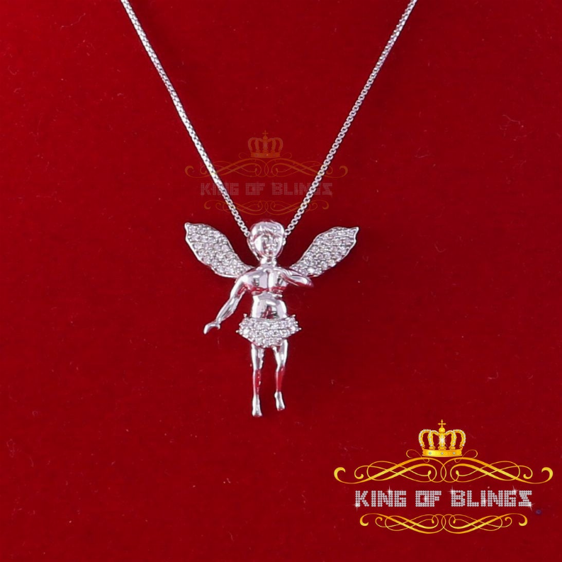 10k White Gold Finish Silver Angel Pendant With Lab Created Diamonds