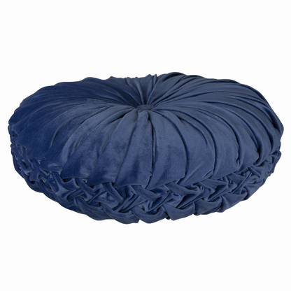 Round Tufted Velvet Blue Pillow