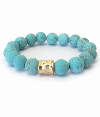 Turquoise Soapstone Stretch Bracelet with Gold Accent