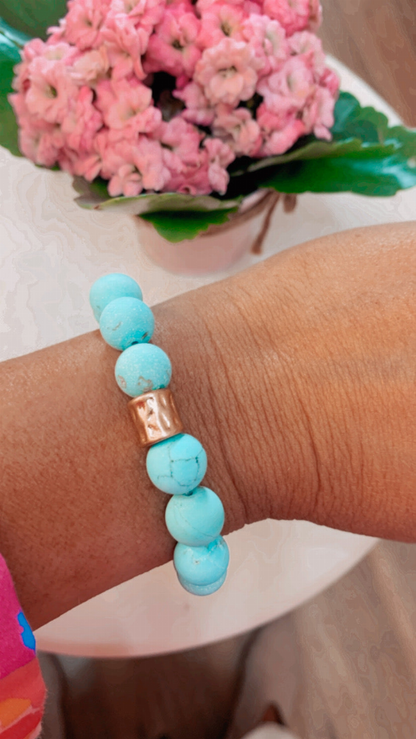 Turquoise Soapstone Stretch Bracelet with Gold Accent