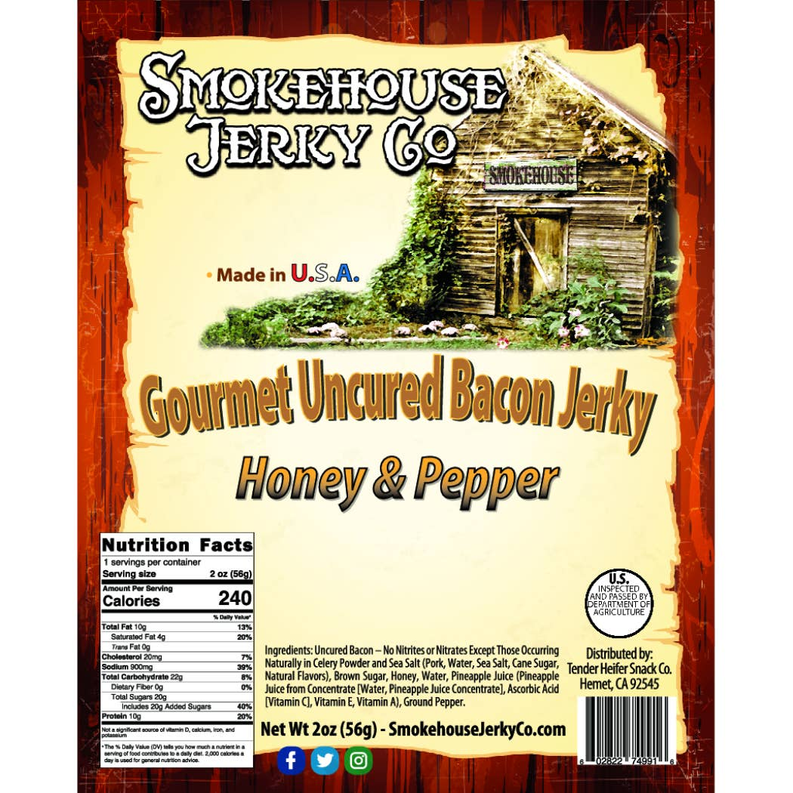 Honey Pepper Bacon Jerky - Gluten Free