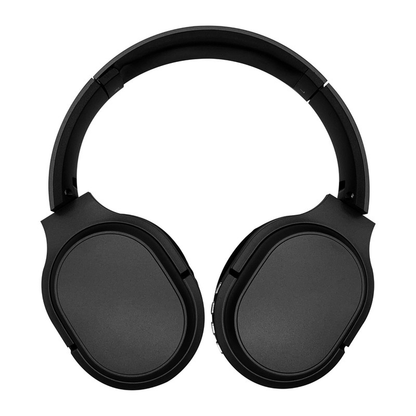 Black Bluetooth Headphone with black soft comfort padding & Chrome Silver Buttons with compact folding design