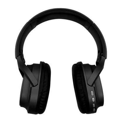 Black Bluetooth Headphone with black soft comfort padding & Chrome Silver Buttons with compact folding design