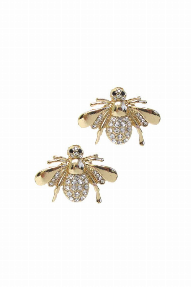 Gold Bee Earrings with Crystals