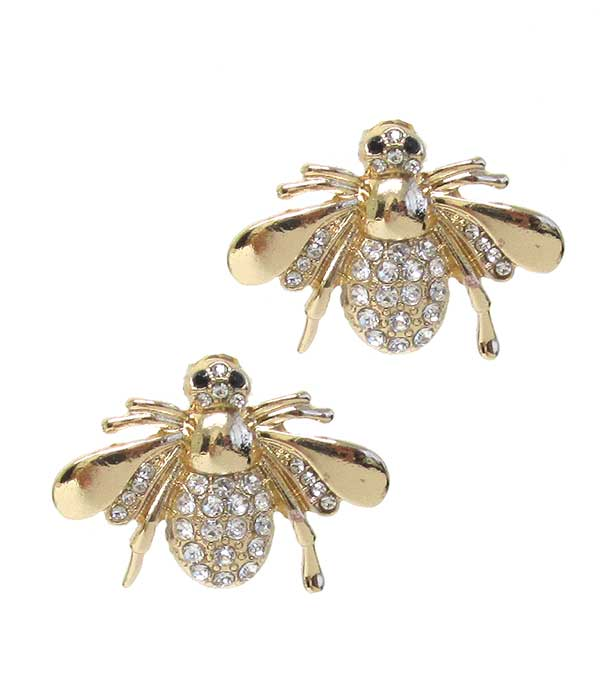 Gold Bee Earrings with Crystals