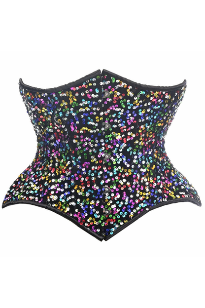 Top Drawer Sequin Steel Boned Curvy Cut Waist Cincher Corset