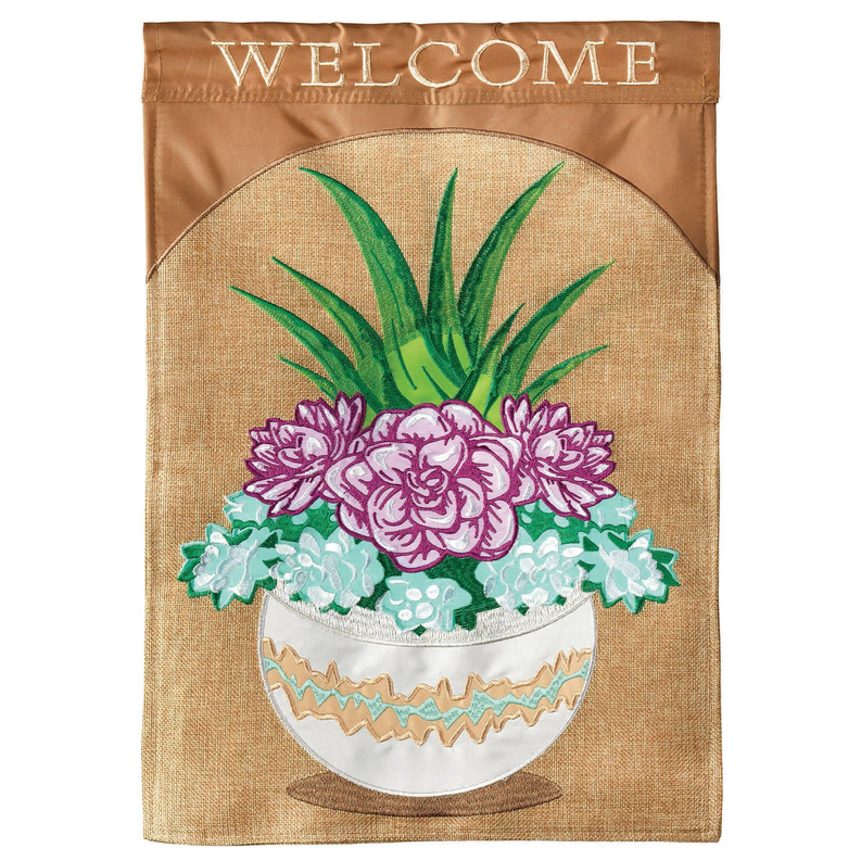 Welcome Succulents In A Pot Burlap