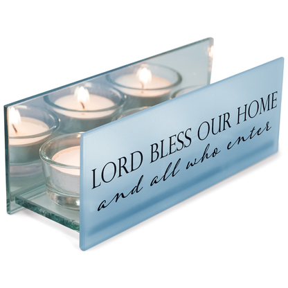 Tealight Lord Bless Our Home Blue