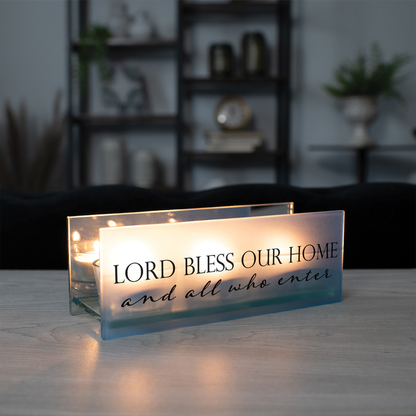 Tealight Lord Bless Our Home Blue