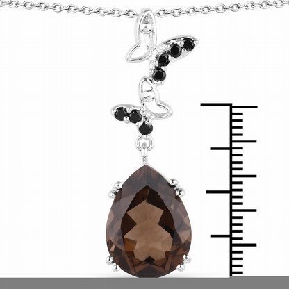 7.08 Carat Genuine Smoky Quartz and Black Spinel .925 Sterling Silver Pendant