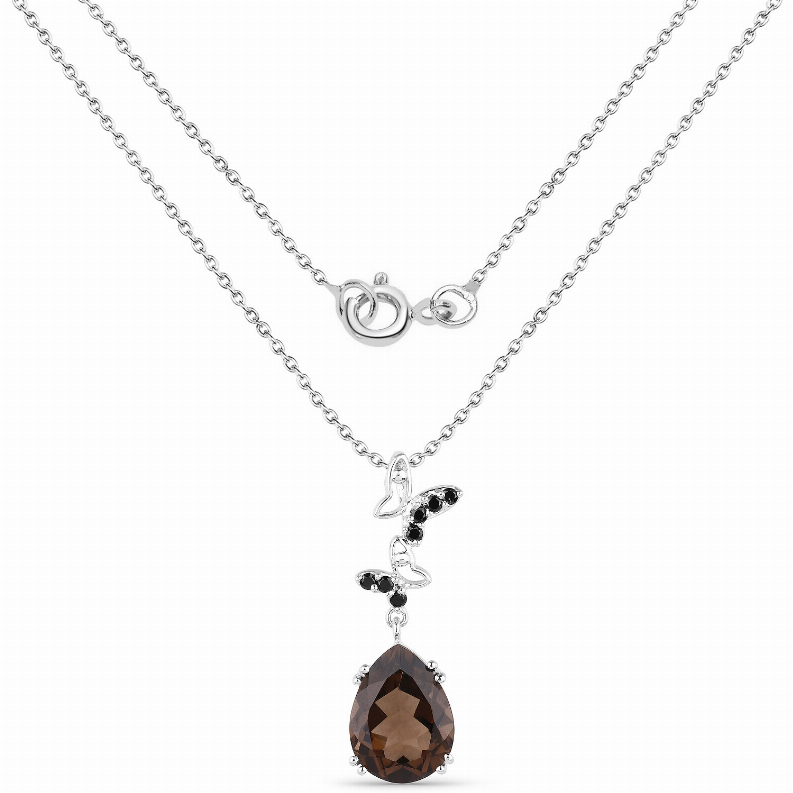 7.08 Carat Genuine Smoky Quartz and Black Spinel .925 Sterling Silver Pendant