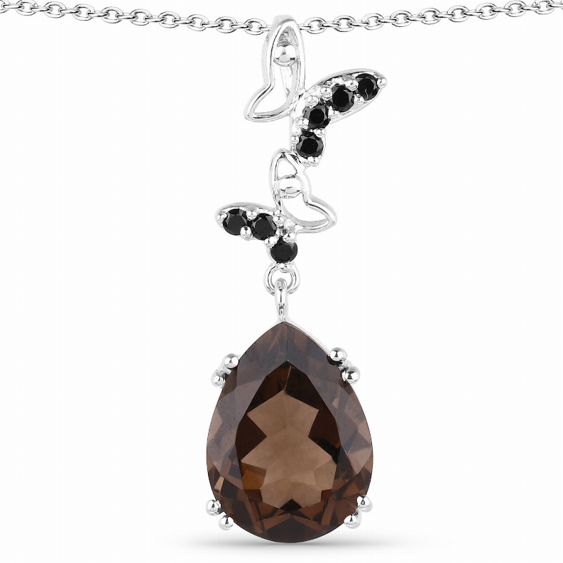 7.08 Carat Genuine Smoky Quartz and Black Spinel .925 Sterling Silver Pendant