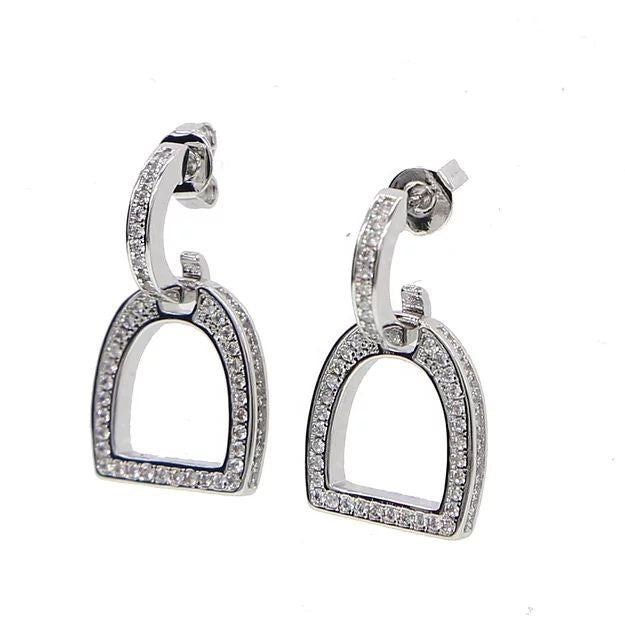 AWST Int'l Clear CZ English Stirrup Earrings