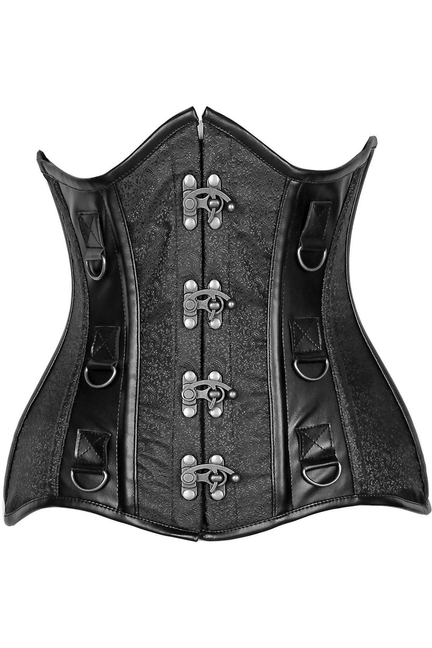 Top Drawer Brocade & Faux Leather Steel Boned Under Bust Corset