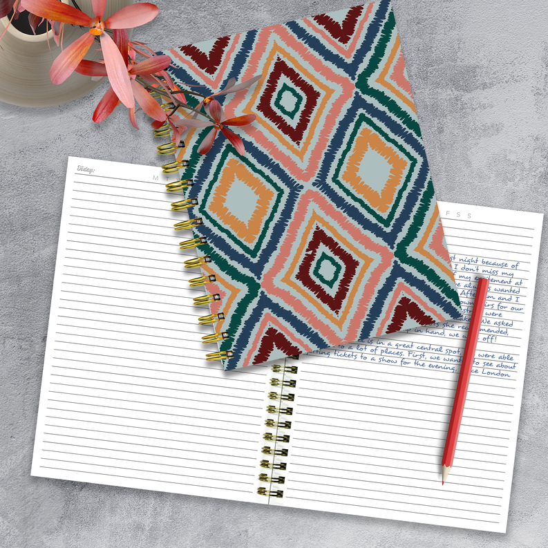 Ikat Boho Chic Spiral Lined Journal