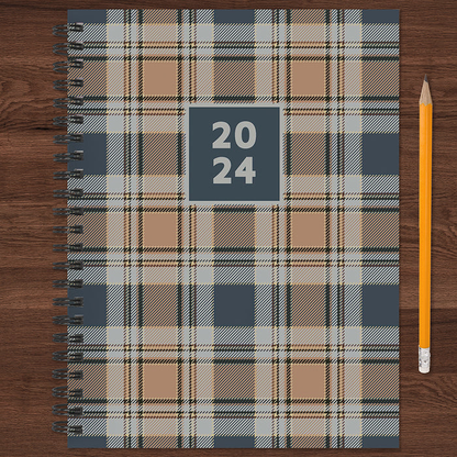 2024 Neutral Plaid Medium Weekly Monthly Planner