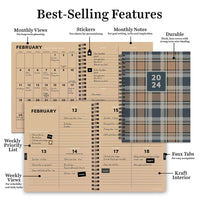 2024 Neutral Plaid Medium Weekly Monthly Planner