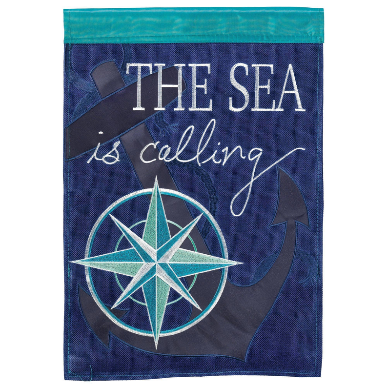 The Sea Is Calling Flag Burlap