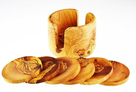 Olive wood coasters, Set of 6