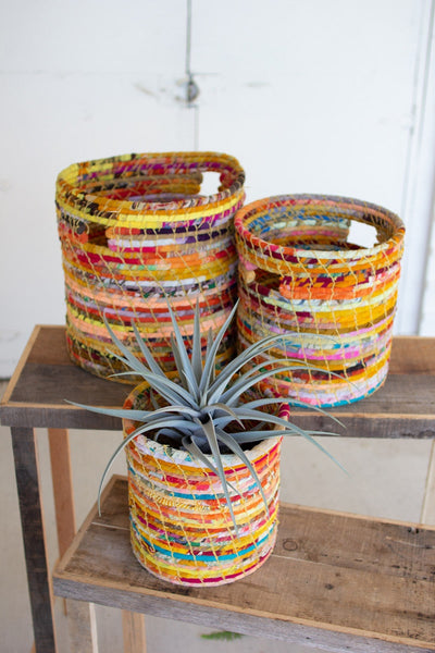 Set Of Three Recycled Kantha Hampers