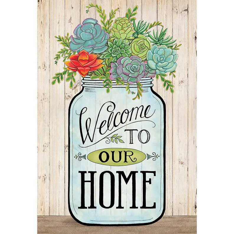 Garden Mason Jar-Welcome To Our Home Flag