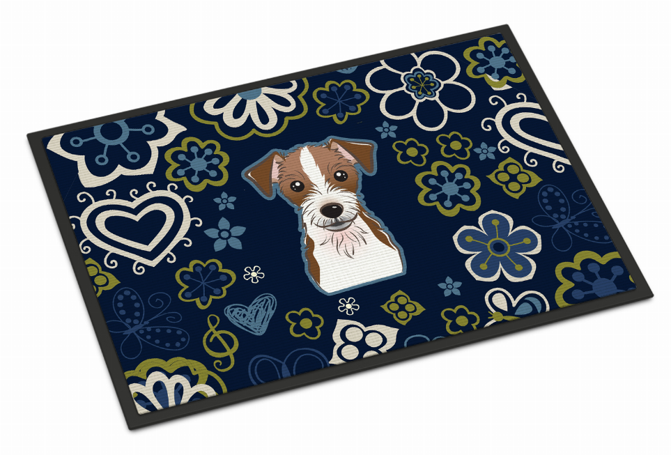 Blue Flowers Dog Art Indoor or Outdoor Mat