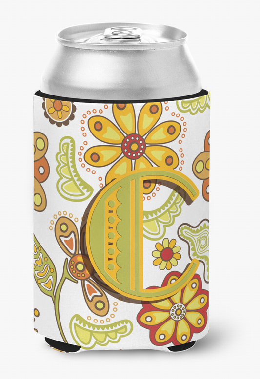 Monogram Letter Floral Can or Bottle Hugger