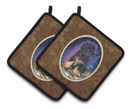 Starry Night Tibetan Mastiff Pair of Pot Holders