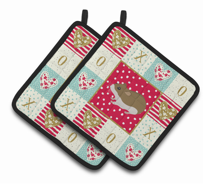 Hamster XOXO on Pair of Pot Holders