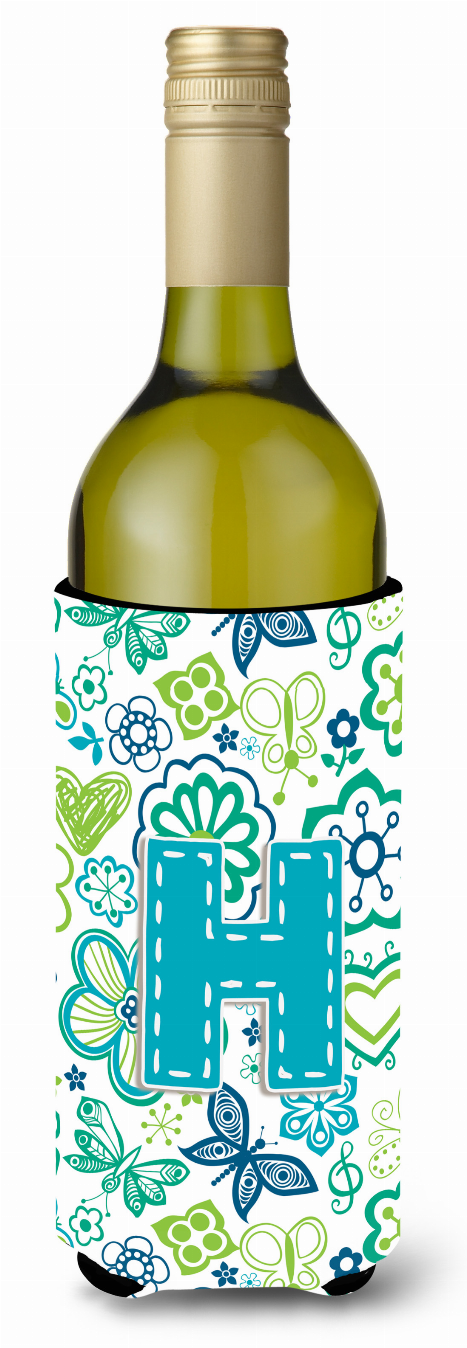 Monogram Letter Flowers and Butterflies Wine Bottle Hugger