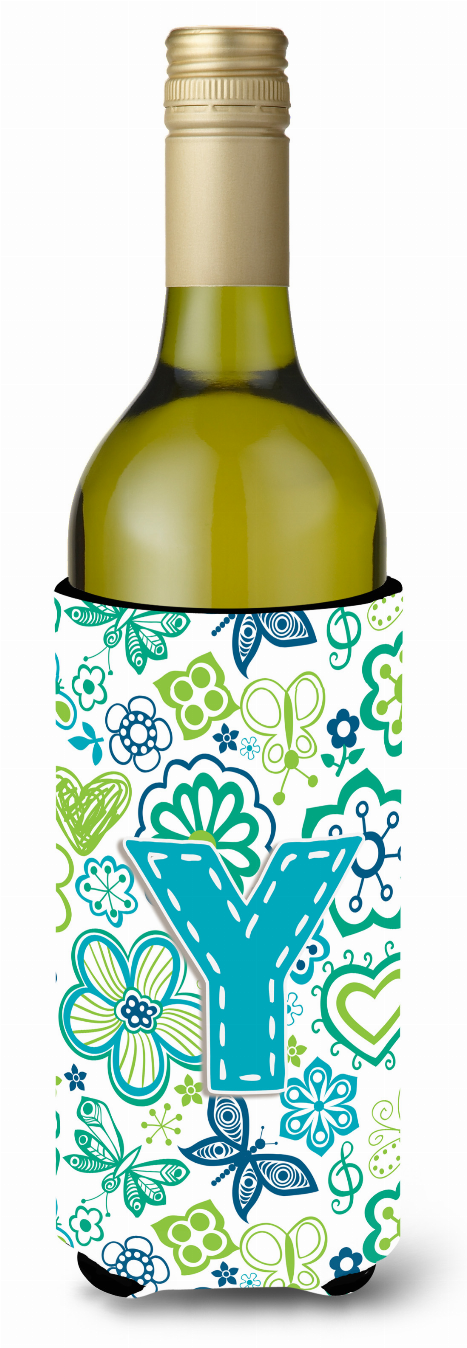 Monogram Letter Flowers and Butterflies Wine Bottle Hugger