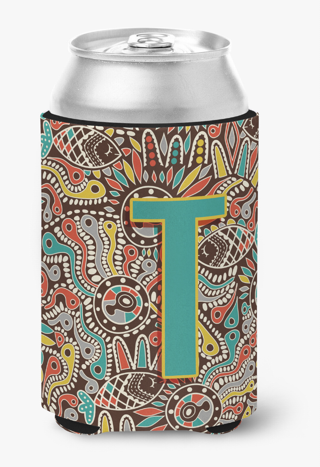 Monogram Letter Retro Tribal Alphabet Can or Bottle Hugger