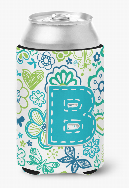 Monogram Letter Flowers and Butterflies Can or Bottle Hugger