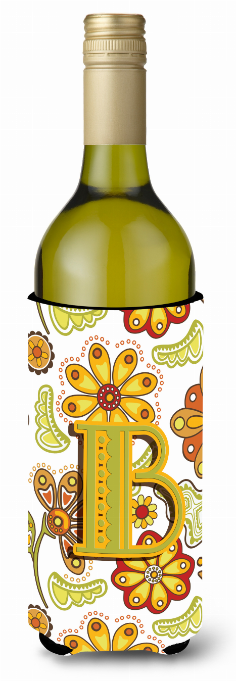 Monogram Letter Floral Wine Bottle Hugger