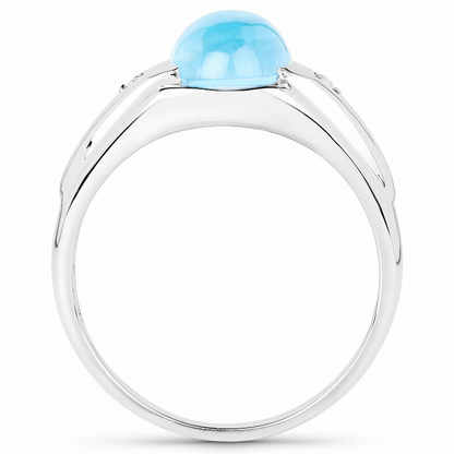 3.67 Carat Genuine Swiss Blue Topaz and White Topaz .925 Sterling Silver Ring