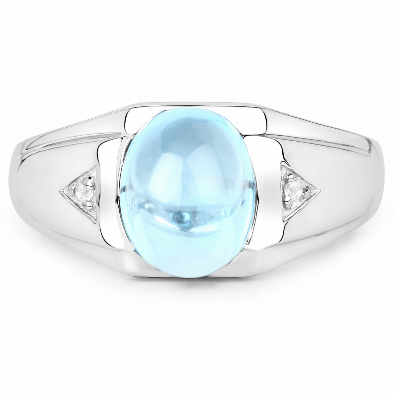 3.67 Carat Genuine Swiss Blue Topaz and White Topaz .925 Sterling Silver Ring